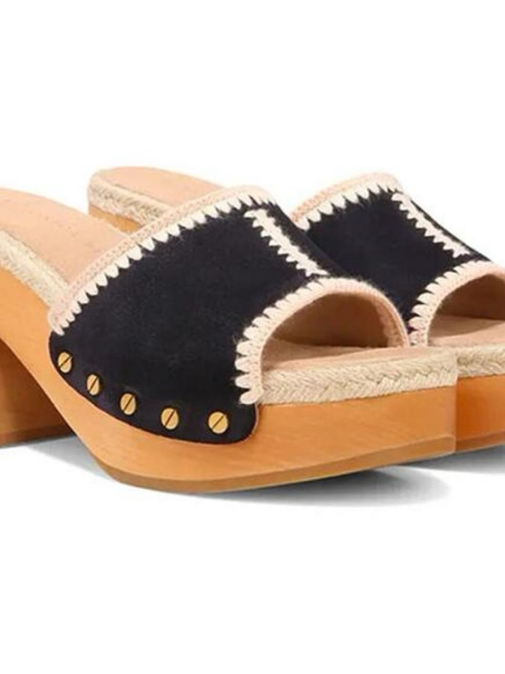 Veronica Beard Black Suede Slide Clogs with Cream Trim